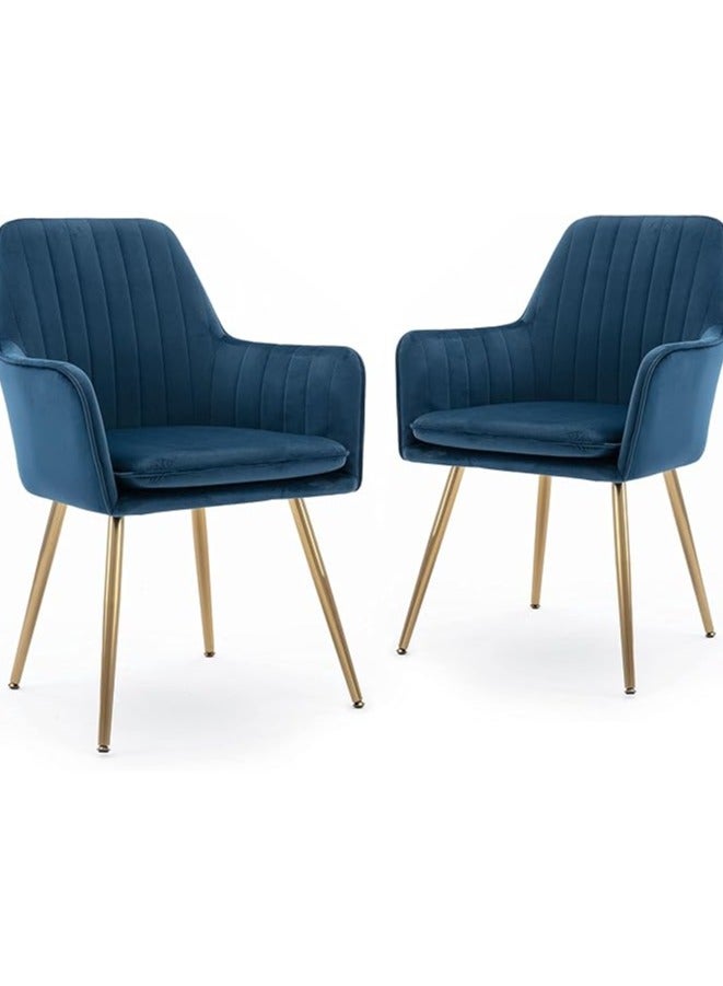 Poppins Home Poppins HOME Five Stars Furniture Elegant Velvet Dining Chair with Golden Metal Legs - Superior Fabric, Removable Washable Cushion, Sturdy Structure, 220lbs Weight Capacity (Blue) Set of 2  - Image 2