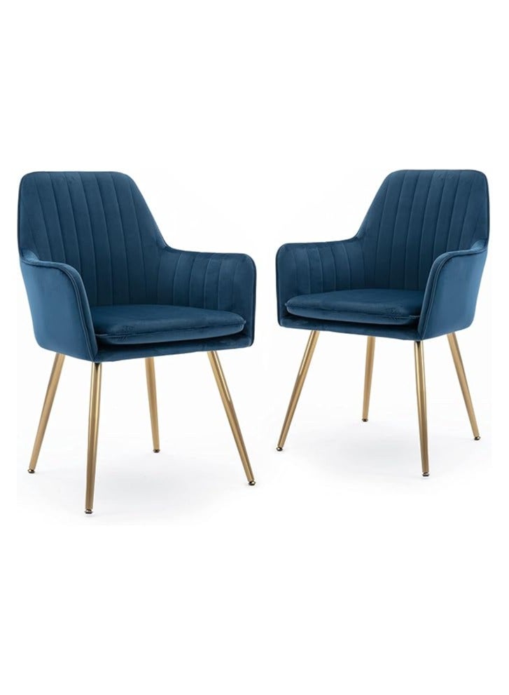 Poppins Home Poppins HOME Five Stars Furniture Elegant Velvet Dining Chair with Golden Metal Legs - Superior Fabric, Removable Washable Cushion, Sturdy Structure, 220lbs Weight Capacity (Blue) Set of 2  - Image 1