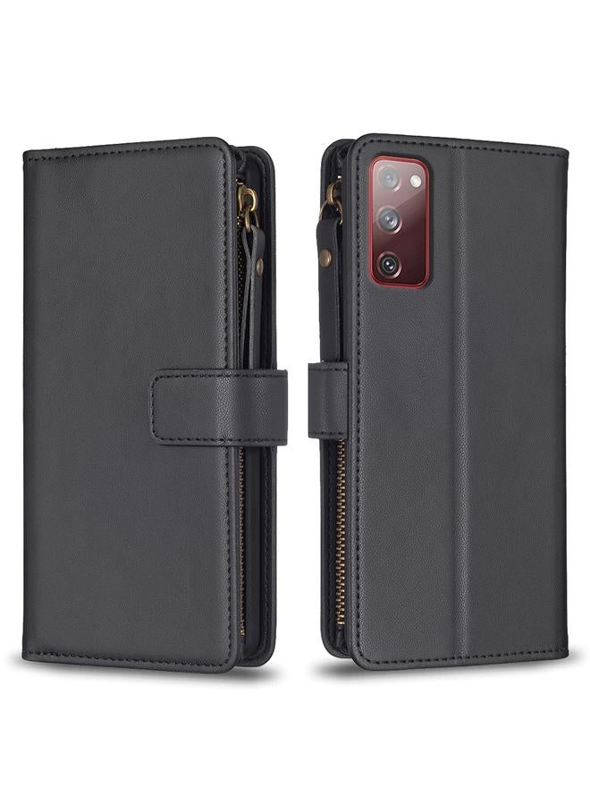 اس-توب جراب لهاتف Samsung Galaxy S20 FE مزود بـ 9 فتحات للبطاقات وسحاب ومحفظة جلدية قابلة للطي - Image 1