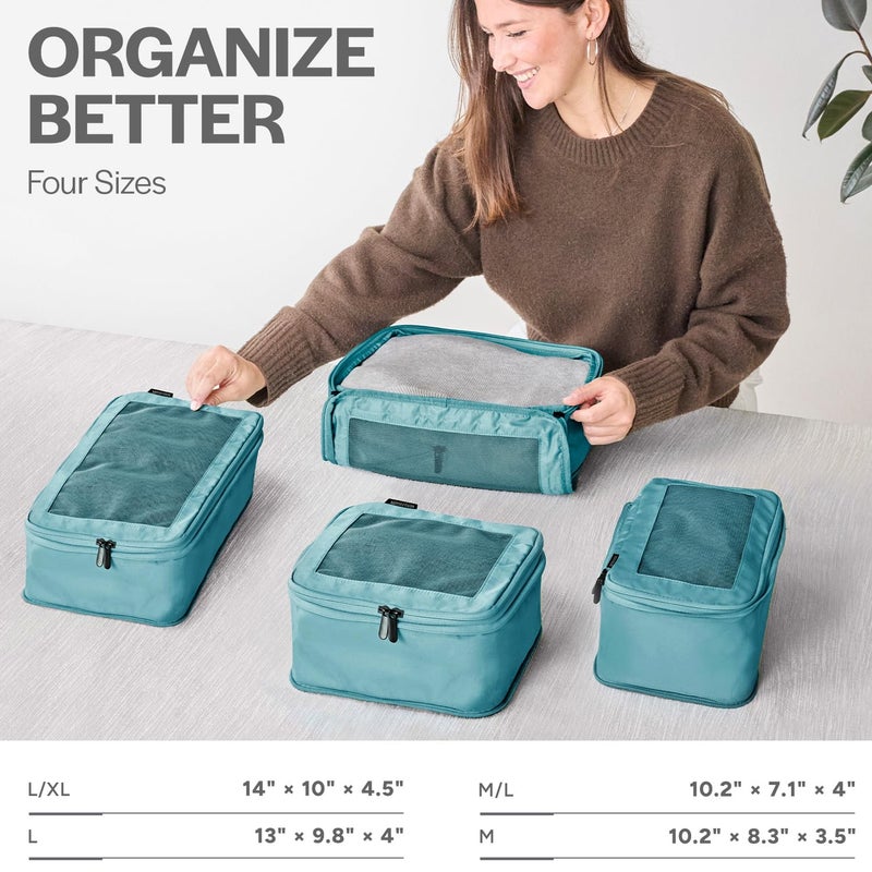 Aerotrunk Compression Packing Cubes for Travel - Luggage Organizer Bags - Double Zipper Packing Cubes for Suitcases (4-Pack, Teal) - Image 3