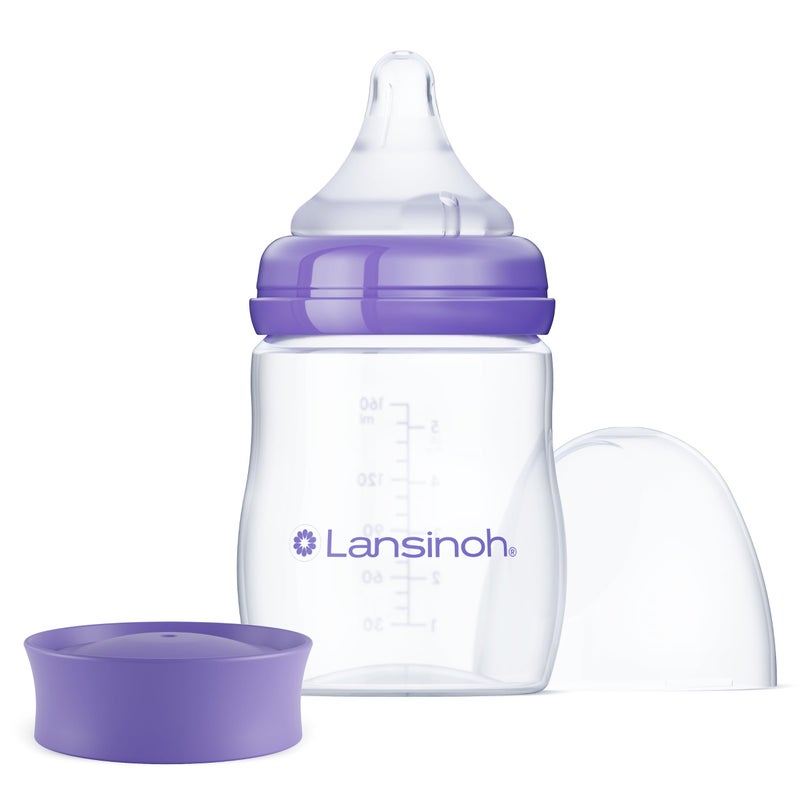 Lansinoh AntiColic Baby Bottles BPAFree Plastic 5 Ounces 1 Count Slow Flow Nipples Size S Breastfeeding Bottle with NaturalWave Design - Image 2