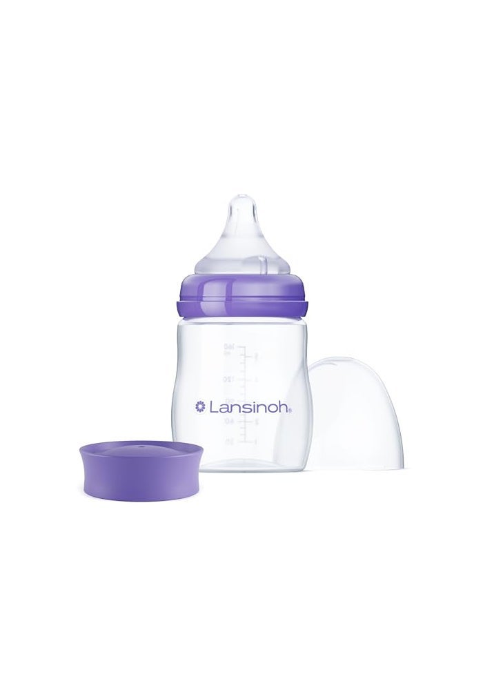 Lansinoh AntiColic Baby Bottles BPAFree Plastic 5 Ounces 1 Count Slow Flow Nipples Size S Breastfeeding Bottle with NaturalWave Design - Image 1