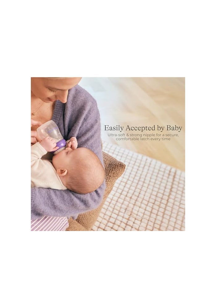 Lansinoh AntiColic Baby Bottles BPAFree Plastic 5 Ounces 1 Count Slow Flow Nipples Size S Breastfeeding Bottle with NaturalWave Design - Image 3