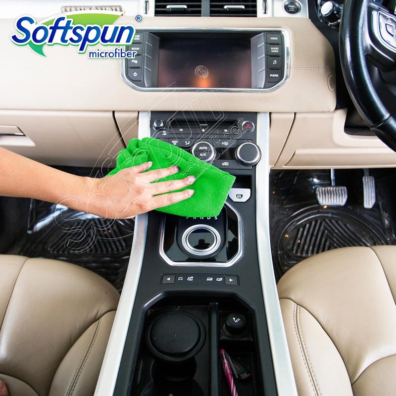 SOFTSPUN Microfiber High Loop Cleaning Cloths, 40x40 cms 4 pcs Towel Set 340 GSM (Green). Automotive Towels, Thick Lint & Streak-Free Multipurpose Cloths.… - Image 5