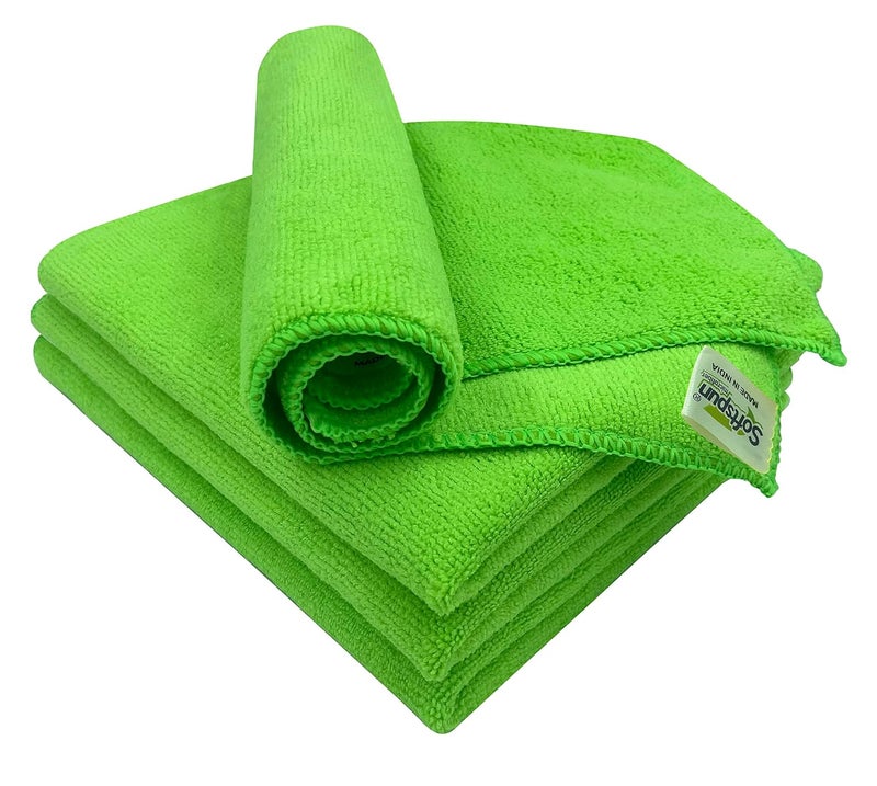 SOFTSPUN Microfiber High Loop Cleaning Cloths, 40x40 cms 4 pcs Towel Set 340 GSM (Green). Automotive Towels, Thick Lint & Streak-Free Multipurpose Cloths.… - Image 1
