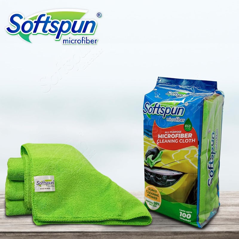 SOFTSPUN Microfiber High Loop Cleaning Cloths, 40x40 cms 4 pcs Towel Set 340 GSM (Green). Automotive Towels, Thick Lint & Streak-Free Multipurpose Cloths.… - Image 2