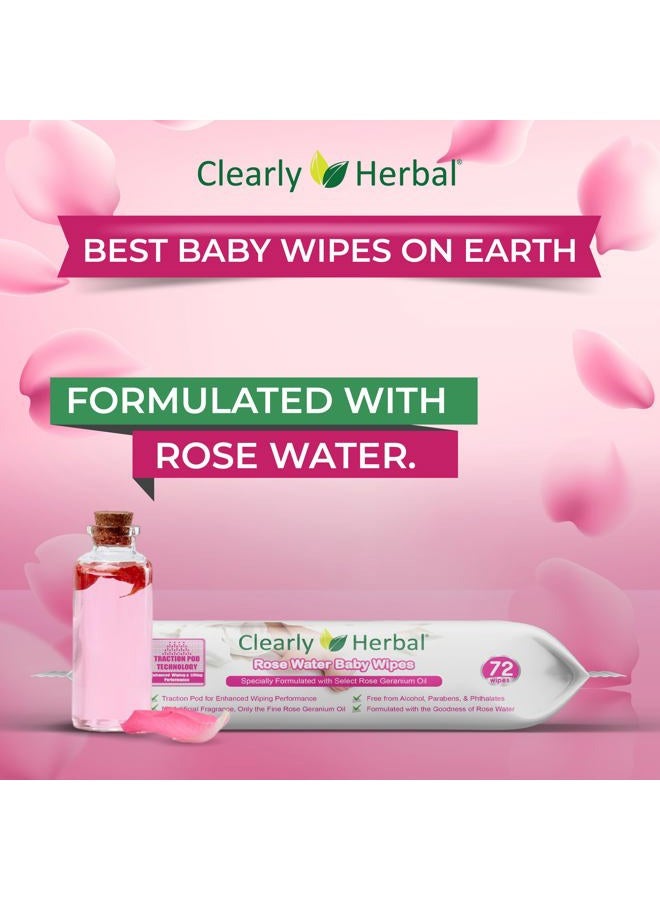 Clearly Herbal مناديل الأطفال اللطيفة بماء الورد (72 قطعة × 4 عبوات = 288 منديل) - Image 3