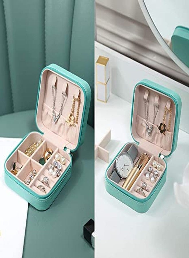 MEECOSTE Leather Small Jewellery Box Travel Portable Jewelry Case for Ring, Pendant, Earrings, Necklace, Bracelet Mini Jewelry Organizer Pouch with Zipper, 2 Removable Dividers [ Multi Color ] - Image 2