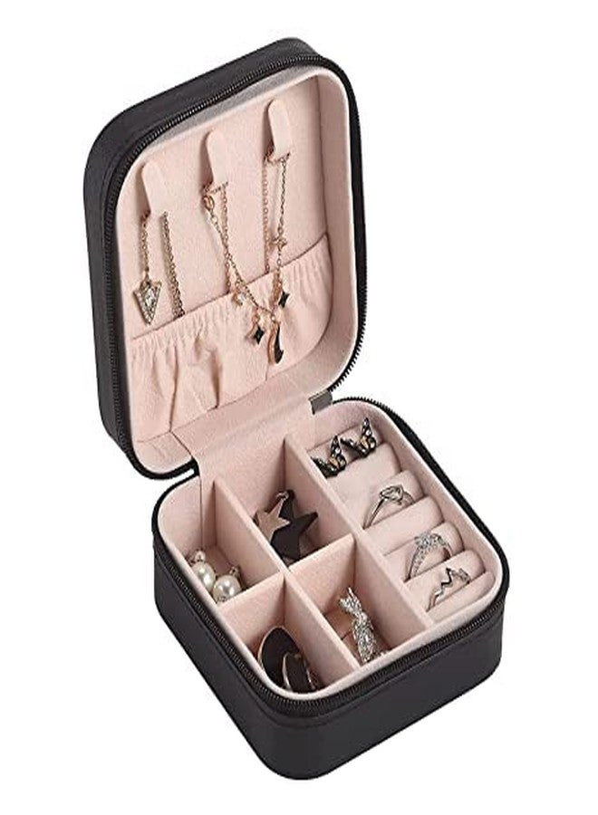 MEECOSTE Leather Small Jewellery Box Travel Portable Jewelry Case for Ring, Pendant, Earrings, Necklace, Bracelet Mini Jewelry Organizer Pouch with Zipper, 2 Removable Dividers [ Multi Color ] - Image 1