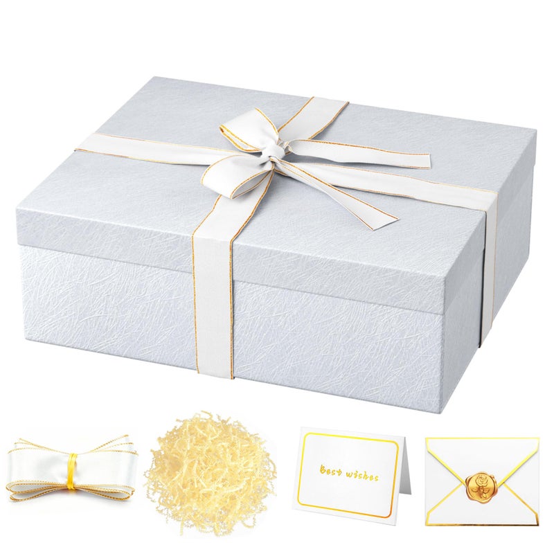 JOYIT White Gift Box 16.5''x13''x5.5'' - Large Gift Boxes with Lid for Presents Packaging, Birthday, Christmas, Wedding, Anniversary, Big Gift Box with Ribbon, Shred Filler, Card, Wax Seal (White) - Image 1