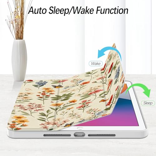 Xkladz Case for iPad 9th / 8th / 7th Generation (2021/2020/2019) 10.2 inch, Case with Pencil Holder, Stand Clear Back Cover Cute Cool Design for Women Girls, Auto Sleep/Wake, Wildflower B - Image 2