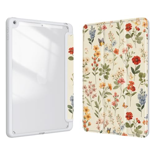 Xkladz Case for iPad 9th / 8th / 7th Generation (2021/2020/2019) 10.2 inch, Case with Pencil Holder, Stand Clear Back Cover Cute Cool Design for Women Girls, Auto Sleep/Wake, Wildflower B - Image 1