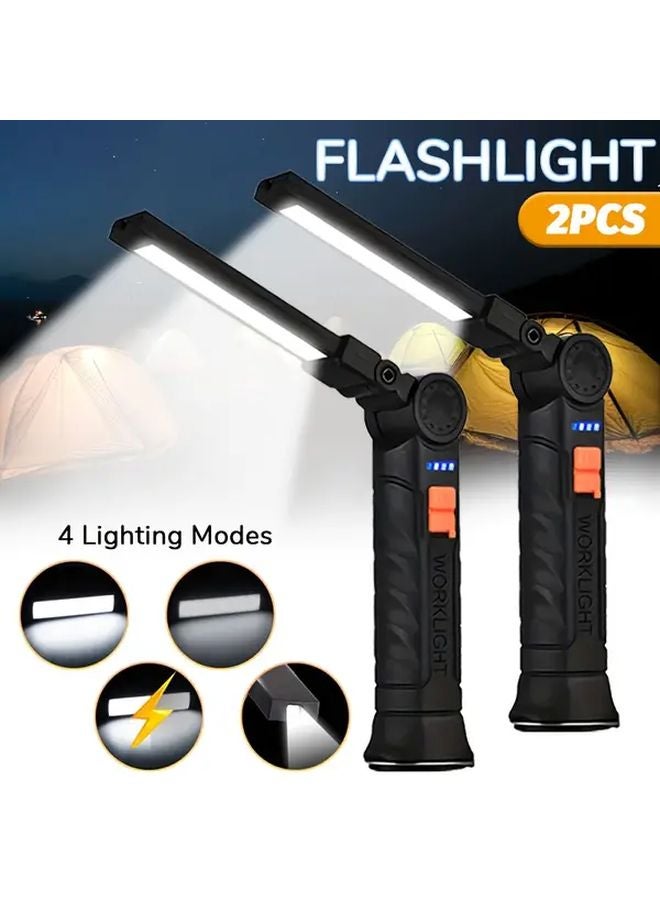 2pcs COB Multifunctional Work Light USB Rechargeable Adjustable Flashlight Magnetic - Image 2