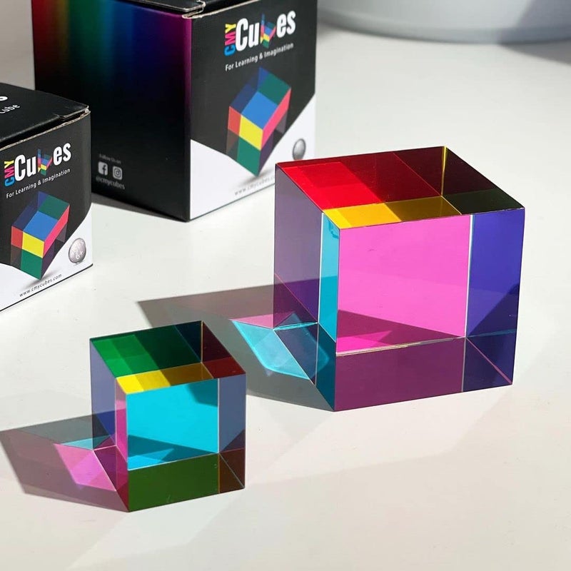 CMY Cubes Mini (30mm) - Cyan, Magenta & Yellow Cube - Optical Color Cube - Teaches Subtractive Color Mixing - Educational, Scientific, Physics & Kinetic Art Desk Object, STEAM - Image 1