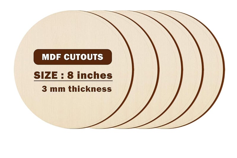 BerryBox 8 x 8 inch Round MDF Boards for Art and Craft, Wood Round MDF Sheets for Craft Work, DIY MDF Cutouts 3mm Thickness (10) - Image 1