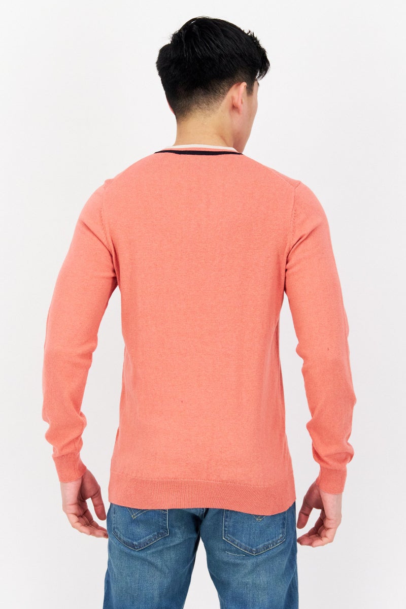 Lyle & Scott Men V-Neck Embroidered Long Sleeves Sweater, Pink - Image 4