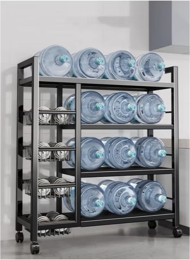 كادي ون رف تخزين متحرك متعدد الوظائف مكون من 4 طبقات و4 شبكات باللون الأسود,أرفف تخزين معدنية مكونة من 4 طبقات, عربة خضار متنقلة مزودة بعجلات, حامل تنظيم المطبخ من 4 مستويات مع 4 سلال شبكية 108*80*32 سم - Image 3