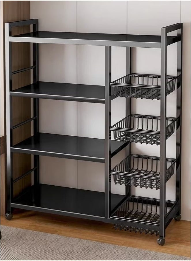 كادي ون رف تخزين متحرك متعدد الوظائف مكون من 4 طبقات و4 شبكات باللون الأسود,أرفف تخزين معدنية مكونة من 4 طبقات, عربة خضار متنقلة مزودة بعجلات, حامل تنظيم المطبخ من 4 مستويات مع 4 سلال شبكية 108*80*32 سم - Image 4