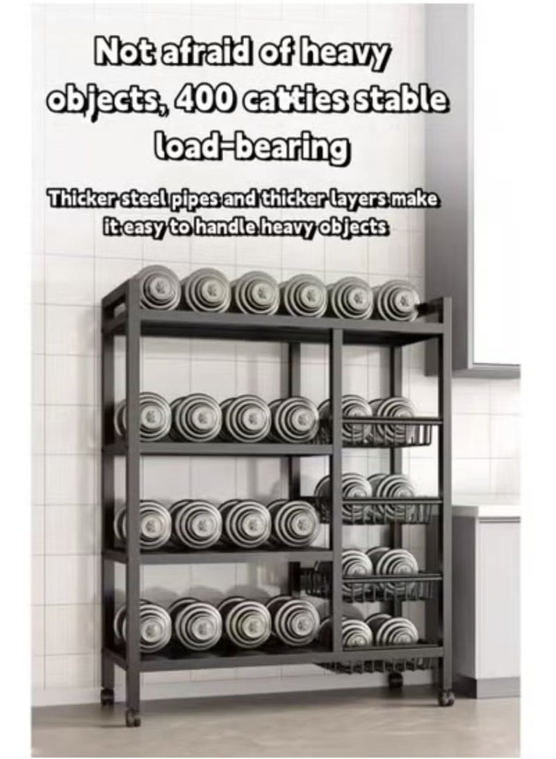 كادي ون رف تخزين متحرك متعدد الوظائف مكون من 4 طبقات و4 شبكات باللون الأسود,أرفف تخزين معدنية مكونة من 4 طبقات, عربة خضار متنقلة مزودة بعجلات, حامل تنظيم المطبخ من 4 مستويات مع 4 سلال شبكية 108*80*32 سم - Image 5