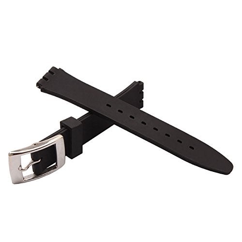 GreenOlive Silver Plated Stainless Steel Buckle Waterproof Silicone Rubber Watch Strap Watch Band (19mm, Black) - Image 5