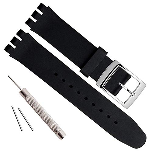 GreenOlive Silver Plated Stainless Steel Buckle Waterproof Silicone Rubber Watch Strap Watch Band (19mm, Black) - Image 1