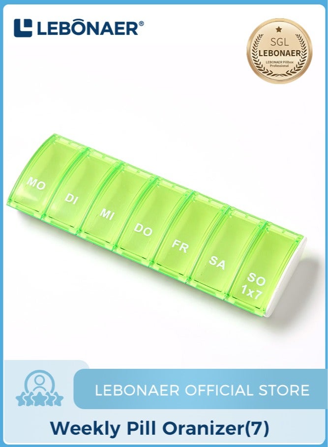 lebonaer Weekly Pill Organizer, Weekly Pill Box, 7 Day Pill Case, Oversize Daily Medicine Pill Dispenser, Daily Pill Cases for Pills/Vitamin/Fish Oil/Supplements (Green) - Image 1