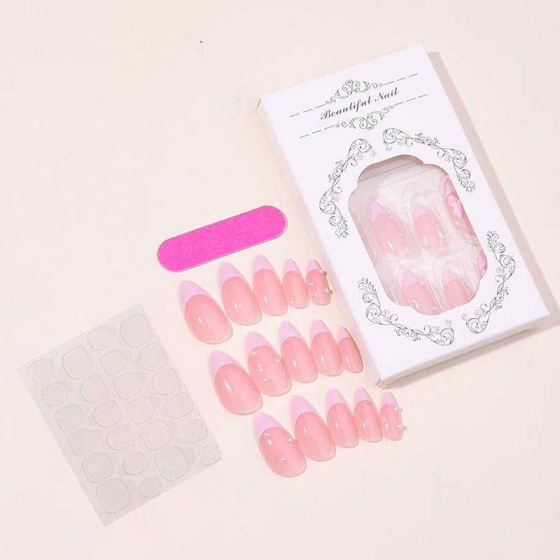 Wearable Pink Nail Wraps with Pearl Bow Accents XH-92-65