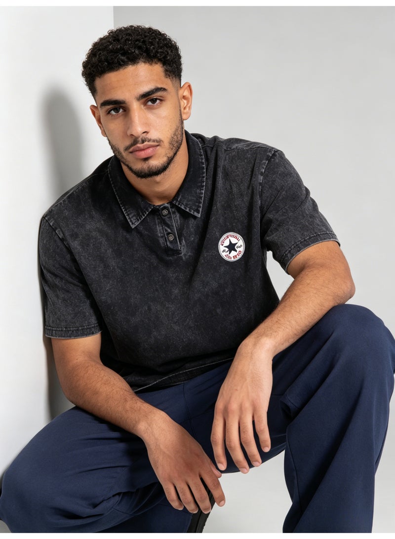 كونفرس CONVERSEPolo shirt men's summer heavy cotton loose retro lapel short sleeve shirt - Image 3