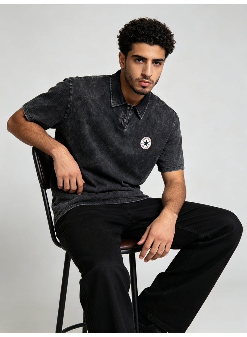 كونفرس CONVERSEPolo shirt men's summer heavy cotton loose retro lapel short sleeve shirt - Image 1