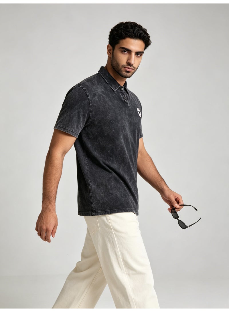 كونفرس CONVERSEPolo shirt men's summer heavy cotton loose retro lapel short sleeve shirt - Image 2