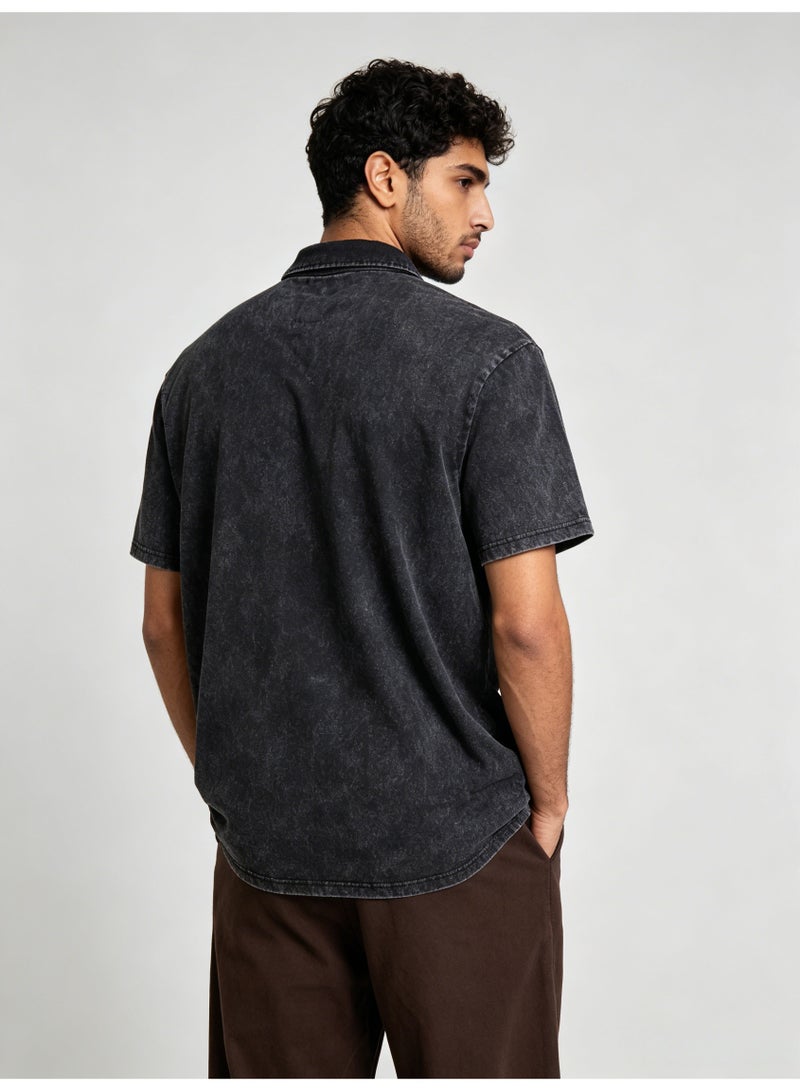 كونفرس CONVERSEPolo shirt men's summer heavy cotton loose retro lapel short sleeve shirt - Image 4