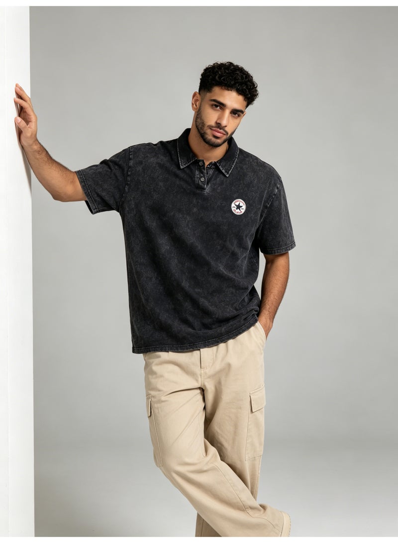 كونفرس CONVERSEPolo shirt men's summer heavy cotton loose retro lapel short sleeve shirt - Image 5