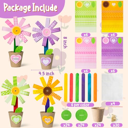 WATINC Foldable Flower Paper Pot Craft Kits - Make Your Back to School Standing Flowers Gift Crafts Decorations, Fun DIY Decor Home School Classroom Art Activities for Mom Kids (24Pcs) - Image 2