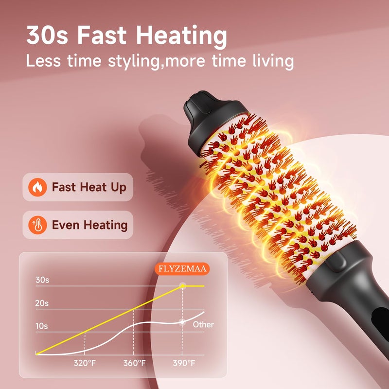 FLYZEMAA Thermal Brush, 1 1/2 inch Heated Round Brush with 3 Temperature Settings, Easy to Create Blowout Look, Pouch and Dual Voltage for Travel - Image 3