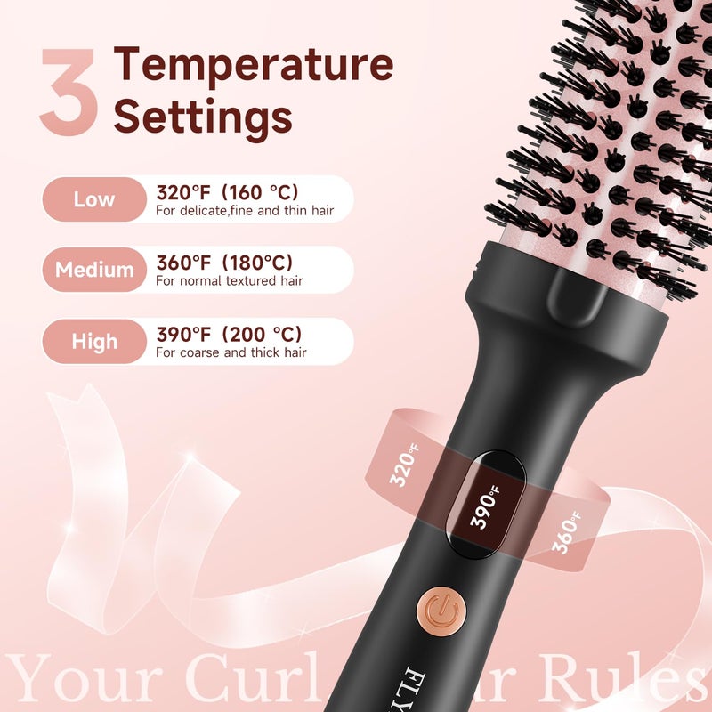 FLYZEMAA Thermal Brush, 1 1/2 inch Heated Round Brush with 3 Temperature Settings, Easy to Create Blowout Look, Pouch and Dual Voltage for Travel - Image 2