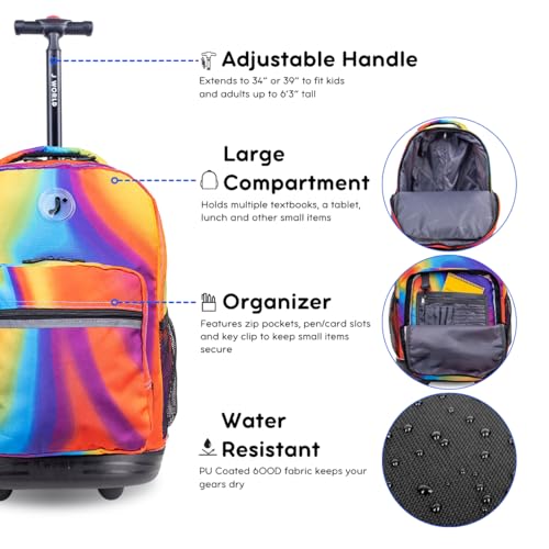 J World New York J World Sunrise Kids Rolling Backpack for Girls Boys. Roller Bookbag With Wheels For School, Heat - Image 2