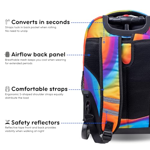 J World New York J World Sunrise Kids Rolling Backpack for Girls Boys. Roller Bookbag With Wheels For School, Heat - Image 3