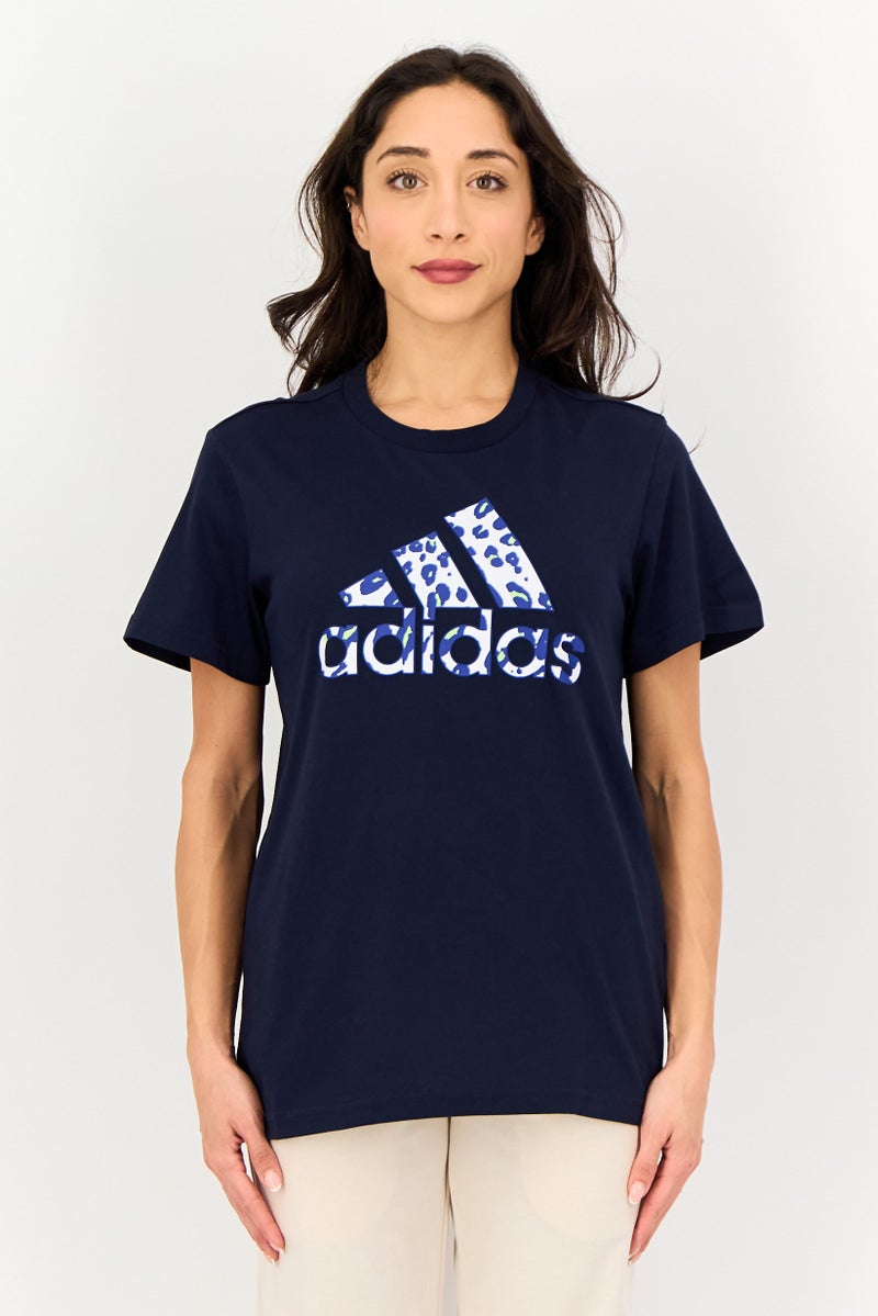 Adidas Women Sportswear Fit Short Sleeve Outdoor T-Shirt, Navy - Image 1
