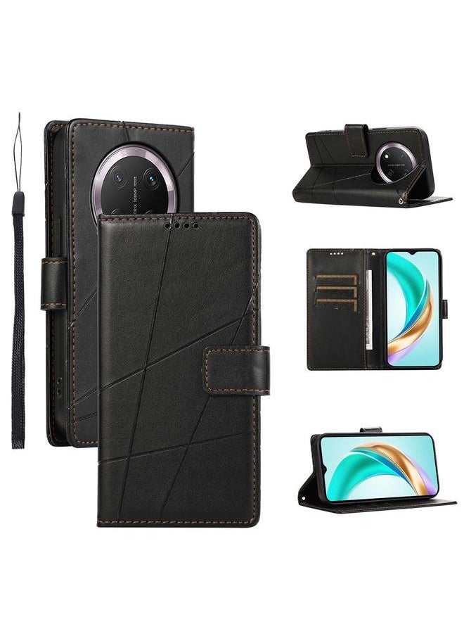 Zaboon Case For Honor X9c Global / Magic7 Lite PU Genuine Leather Texture Embossed Line Phone Case  - Image 1
