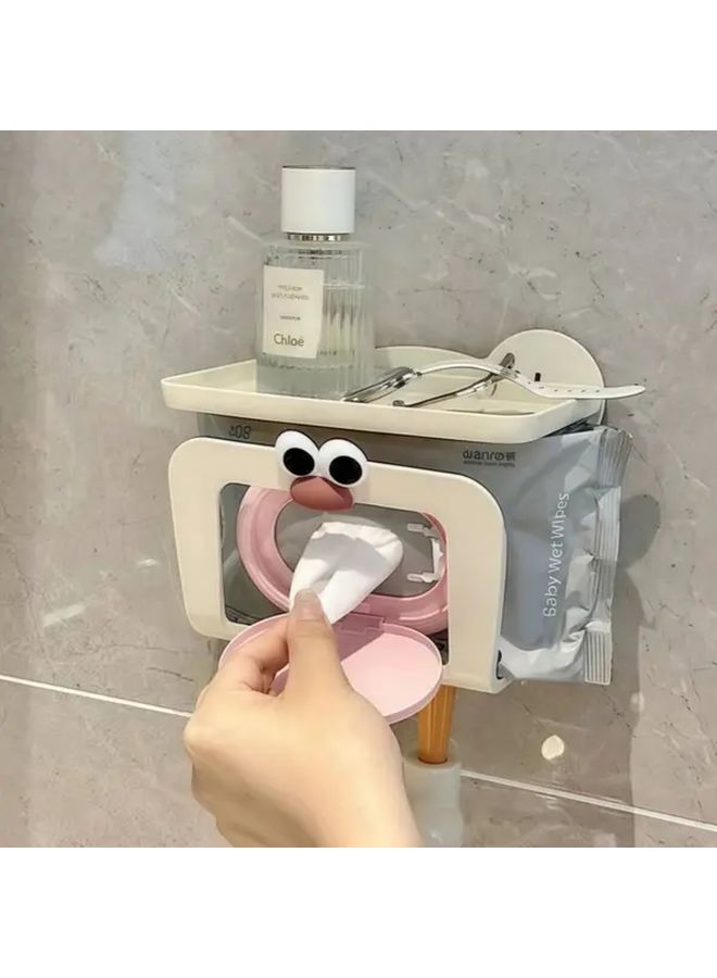 صندوق مناديل كرتوني DIY بتصميم معبر لطيف باللونين الأبيض والوردي - بلاستيك متين لمنظم الحمام وغرفة النوم - رف معلق موفر للمساحة للمناديل ولوازم الاستحمام - غطاء صندوق مناديل لاصق مع حامل مناديل متعدد الطبقات قابل للسحب - ديكور - Image 1