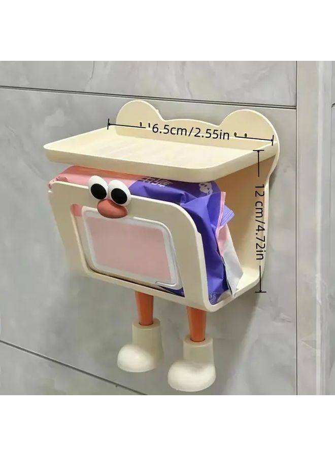 صندوق مناديل كرتوني DIY بتصميم معبر لطيف باللونين الأبيض والوردي - بلاستيك متين لمنظم الحمام وغرفة النوم - رف معلق موفر للمساحة للمناديل ولوازم الاستحمام - غطاء صندوق مناديل لاصق مع حامل مناديل متعدد الطبقات قابل للسحب - ديكور - Image 4