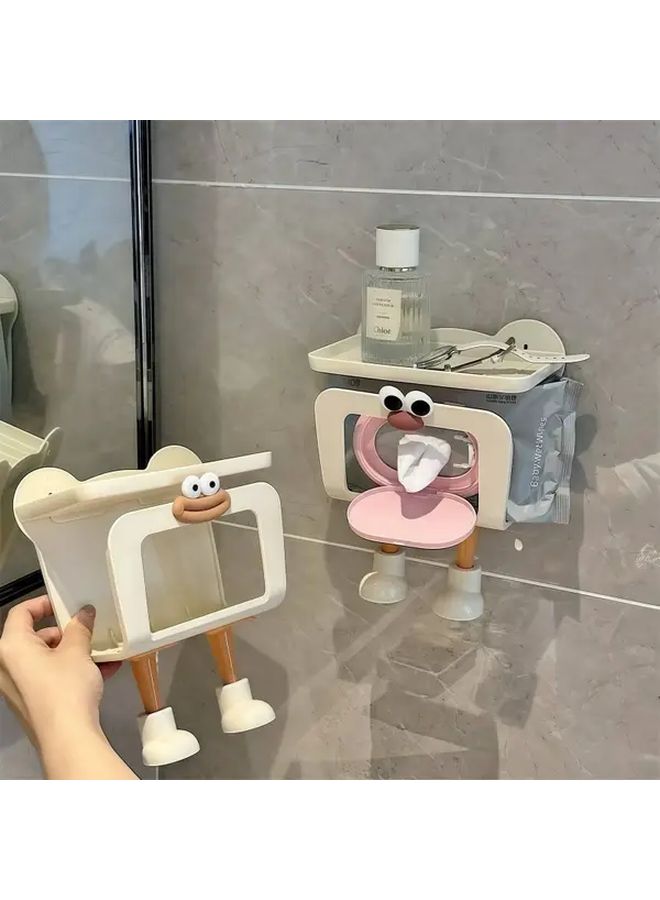 صندوق مناديل كرتوني DIY بتصميم معبر لطيف باللونين الأبيض والوردي - بلاستيك متين لمنظم الحمام وغرفة النوم - رف معلق موفر للمساحة للمناديل ولوازم الاستحمام - غطاء صندوق مناديل لاصق مع حامل مناديل متعدد الطبقات قابل للسحب - ديكور - Image 5