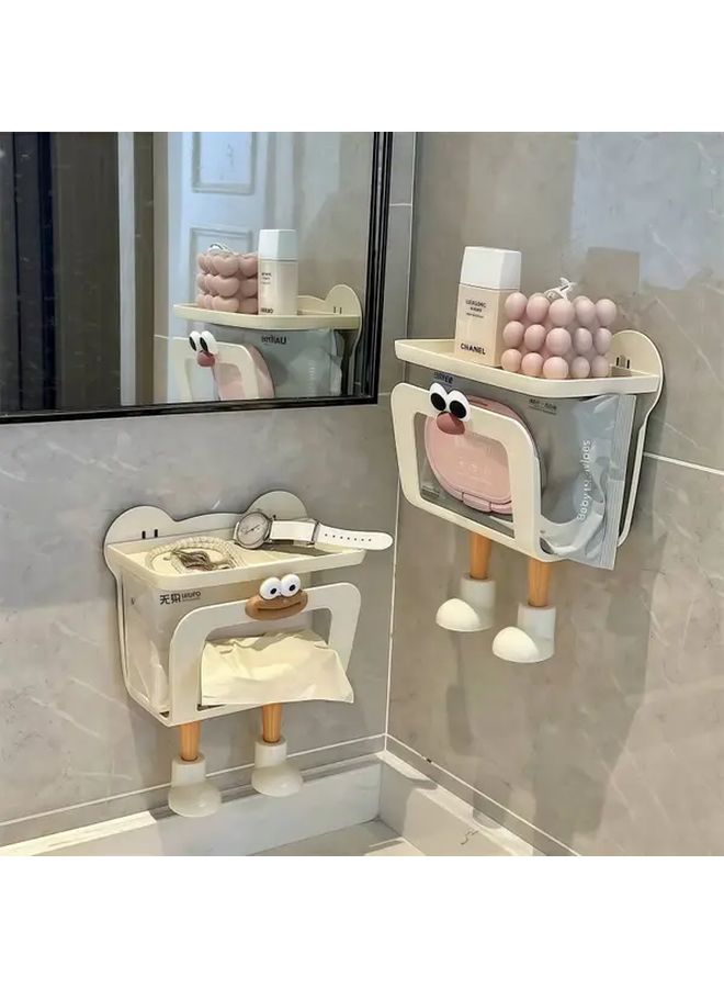 صندوق مناديل كرتوني DIY بتصميم معبر لطيف باللونين الأبيض والوردي - بلاستيك متين لمنظم الحمام وغرفة النوم - رف معلق موفر للمساحة للمناديل ولوازم الاستحمام - غطاء صندوق مناديل لاصق مع حامل مناديل متعدد الطبقات قابل للسحب - ديكور - Image 2
