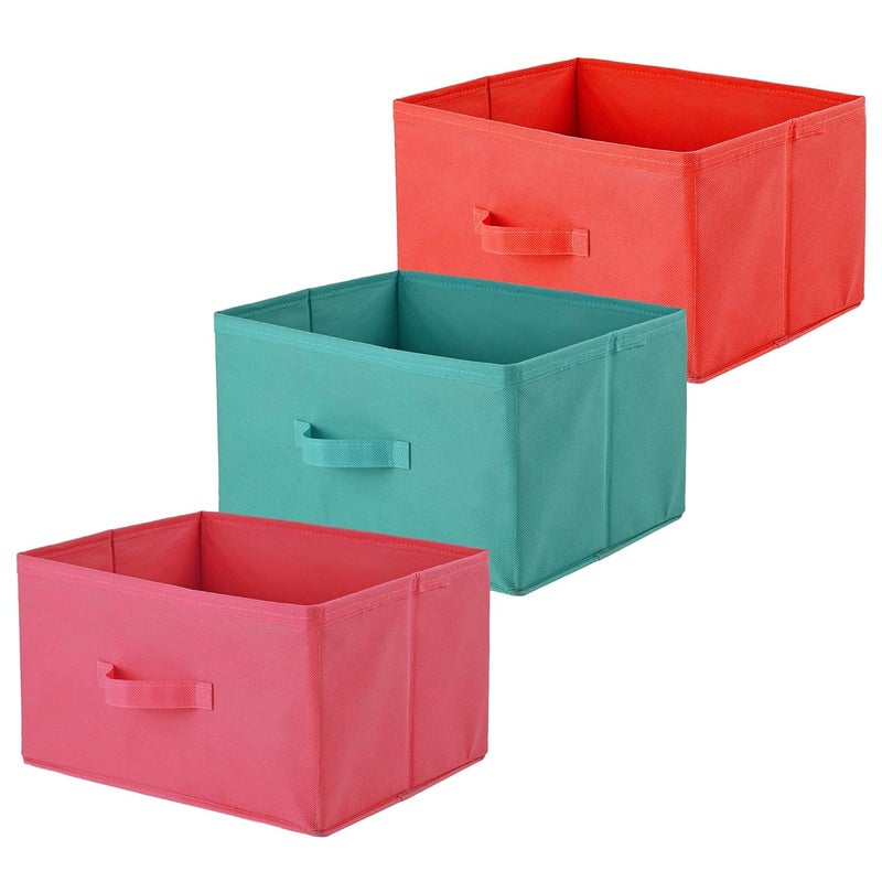 Kuber Industries Pack of 3 Rectangle Foldable Multipurpose Wardrobe Storage Organizer for Home CupboardCloset Organiser Storage Box for Clothes Toys Red Pink Reliance Green - Image 1
