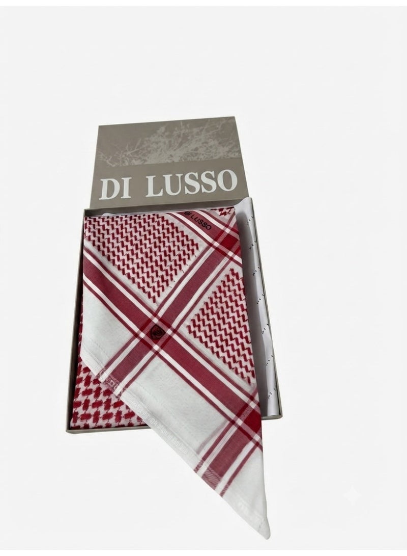 شماغ احمر إنجليزي بنقشة مميزة Di Lusso | شماغ دي لوسو إنجليزي قطن طبيعي 100%، يتميز بجودة عالية وتصميم كلاسيكي فاخر، يجمع بين الأناقة والملمس الناعم. - Image 2