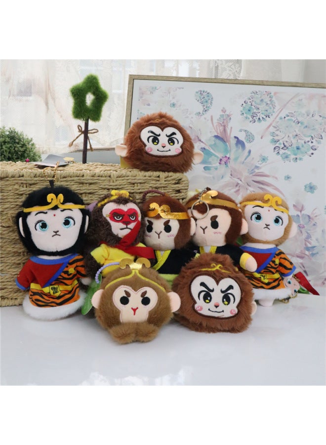 Cartoon Creative Monkey King Pair Touch Plush Doll Pendant Journey To The West Monkey King Bag Keychain Pendant-Color:Premium Wukong Brown Plastic Ring  - Image 2