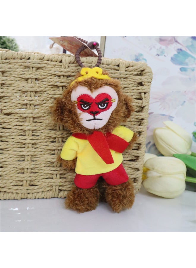 Cartoon Creative Monkey King Pair Touch Plush Doll Pendant Journey To The West Monkey King Bag Keychain Pendant-Color:Premium Wukong Brown Plastic Ring  - Image 1