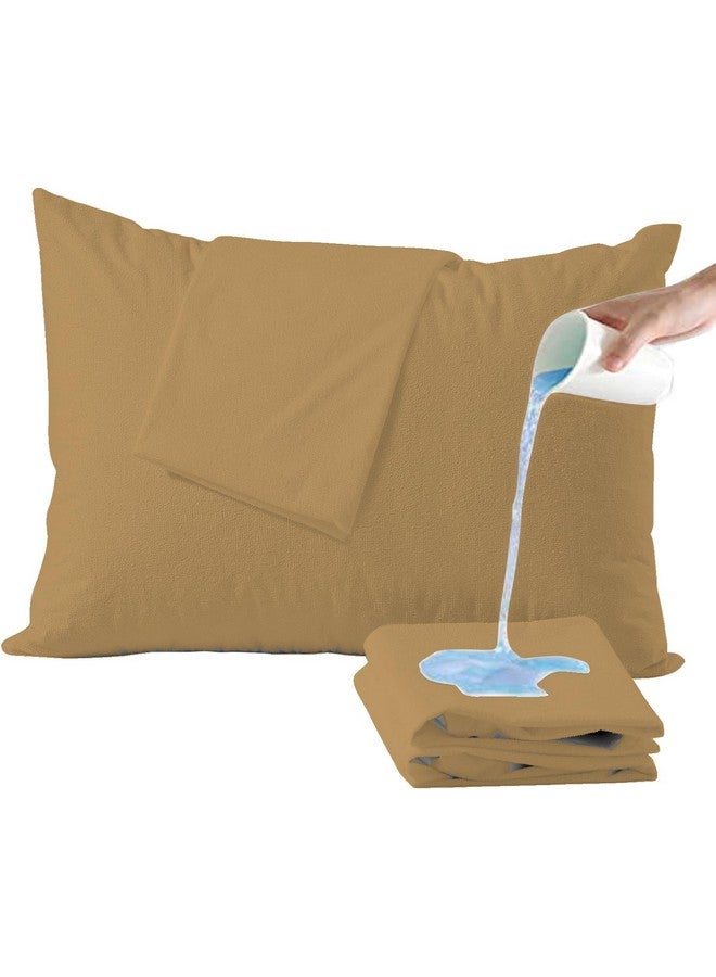 Trance Ultra Soft Terry Waterproof Pillow Protector Cover with Zippered Closure | Dust Mite - Bed Bug Protection | Oil and Water Spill Protection Covers (Standard: 18 x 28 inch - Brown) - Pack of 2 - Image 1
