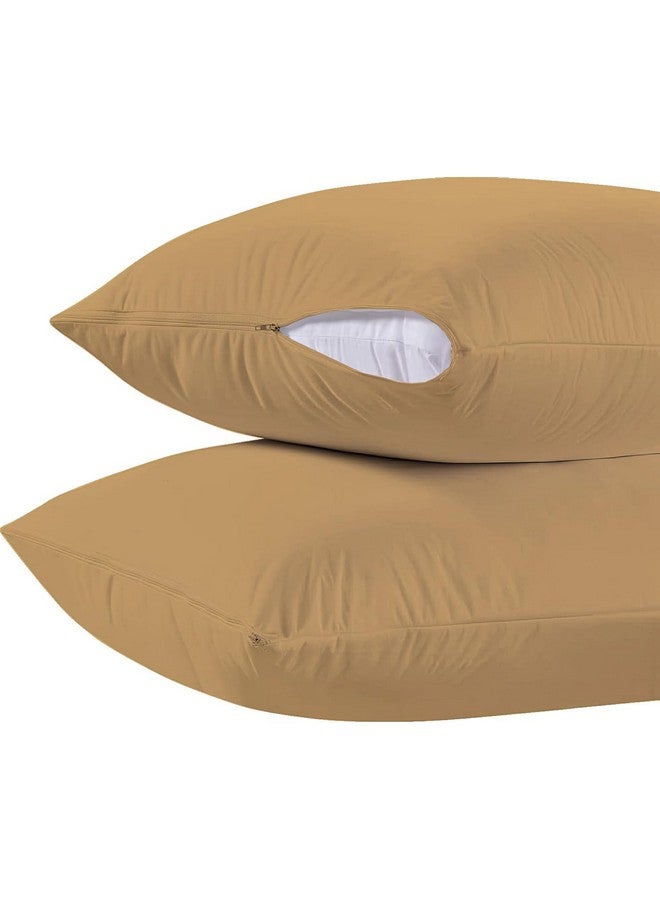 Trance Ultra Soft Terry Waterproof Pillow Protector Cover with Zippered Closure | Dust Mite - Bed Bug Protection | Oil and Water Spill Protection Covers (Standard: 18 x 28 inch - Brown) - Pack of 2 - Image 2