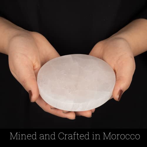 Wish Well Selenite Charging Plate – 4" Round Selenite Crystal – Mined & Crafted in Morocco – Ideal for Cleansing Crystals & Healing Stones, Meditation, Reiki – Protection Crystals – Spiritual Gifts & Decor - Image 2